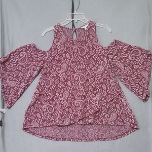 LUCKY BRAND Women's Deep Red‎ High-Low Cold Shoulder Blouse - Size Large